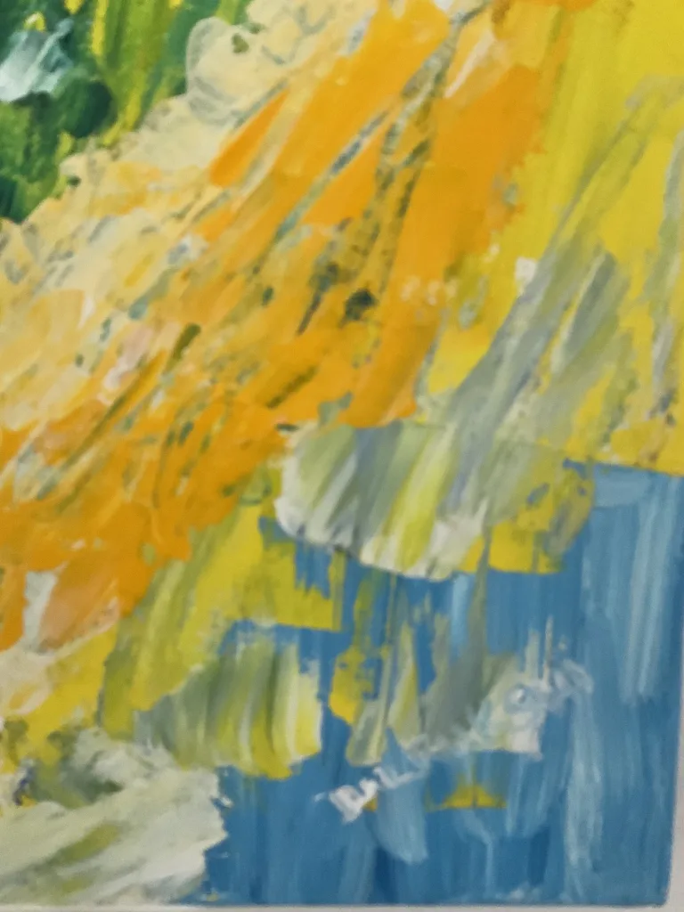 section of. painting by Dilrukshi Mendis titled "peacocking" reminding us of the wonder and serendipity to be found in our natural world