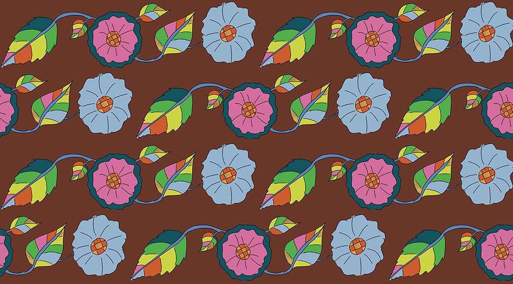 brown flowers new colourway on dark background border motif